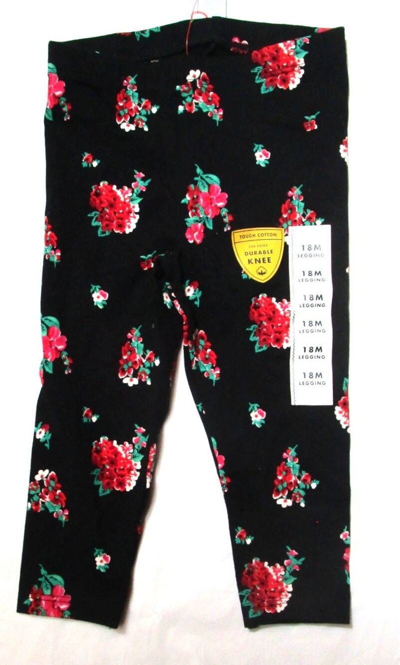 Cat & Jack Toddler Girl's Leggings Size 18 months Black with Red Floral Print